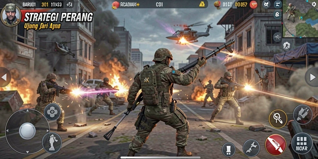 Tampilan seru dari gameplay strategi BARU01 yang menarik.