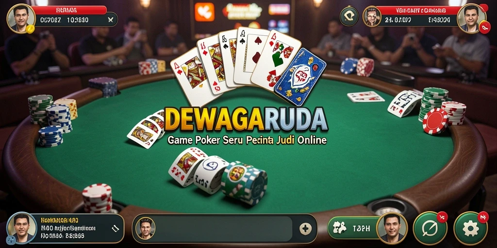 Screenshot gameplay DEWAGARUDA menampilkan aksi Poker yang seru.