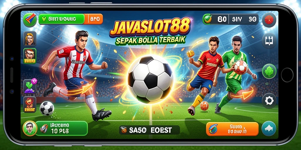 Screenshot gameplay JAVASLOT88 yang menunjukkan aksi sepak bola yang seru.