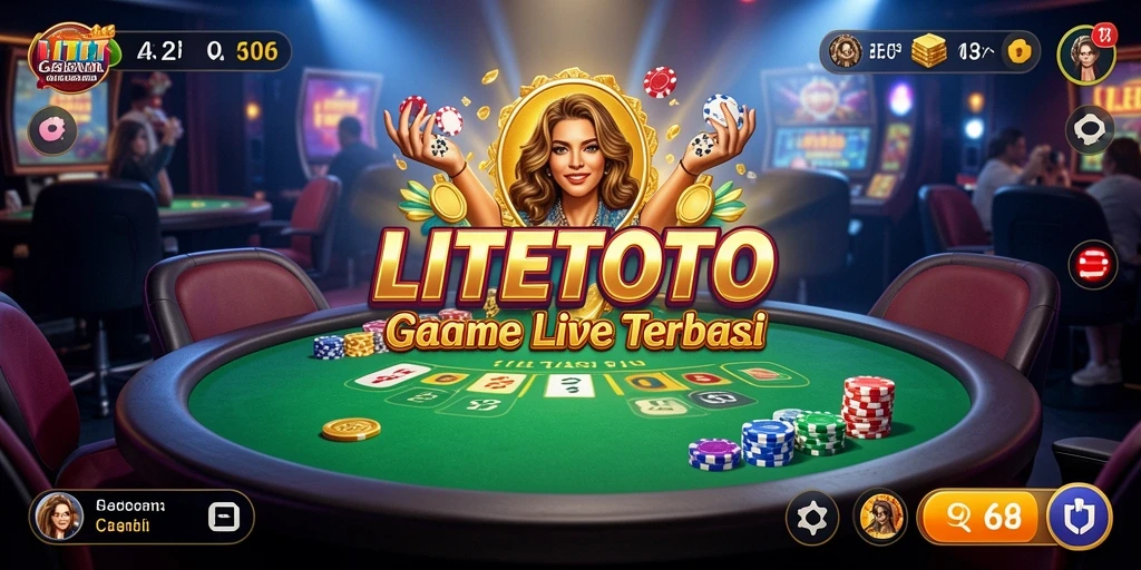 Screenshot gameplay LITETOTO menunjukkan dealer langsung dan suasana kasino nyata.