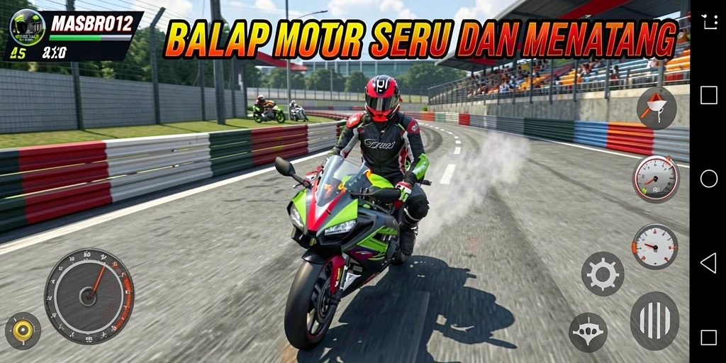 Gameplay balap motor yang seru dan mendebarkan dalam MASBRO12.