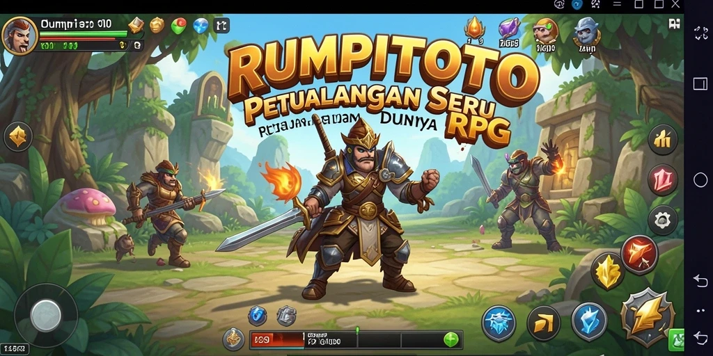 Screenshot gameplay RUMPITOTO menampilkan pertempuran epik dan karakter yang kuat.