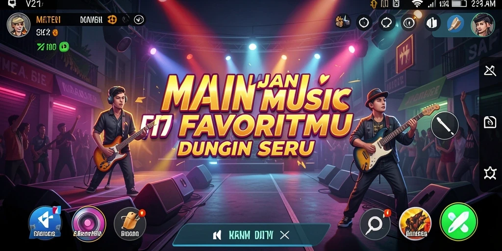 Tampilan screenshot gameplay V21 yang menunjukkan pengalaman mendengarkan musik.