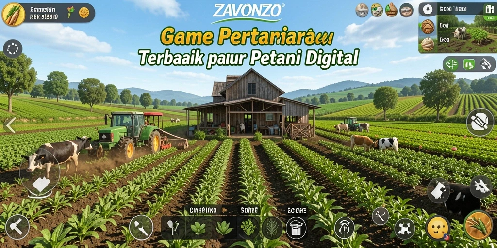 Screenshot gameplay menunjukkan aktivasi pertanian dengan tanaman berwarna-warni.
