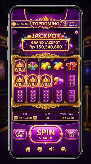 Screenshot aplikasi topdomino dengan antarmuka yang menarik.
